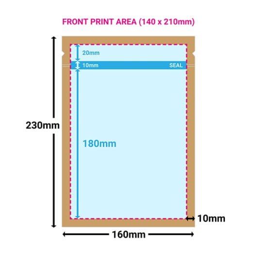 Printed Medium Brown Compostable Paper Pouches