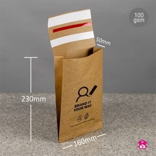 Printed small brown paper mailing bags