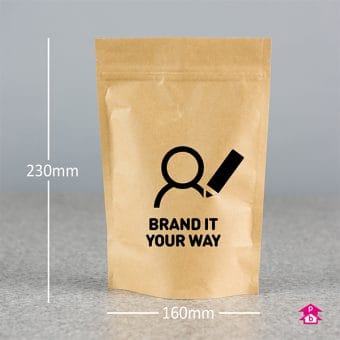 Printed Medium Brown Compostable Paper Pouches