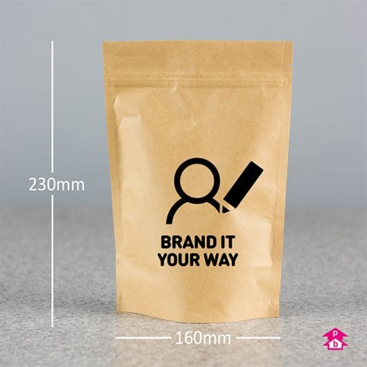 Printed Medium Brown Compostable Paper Pouches